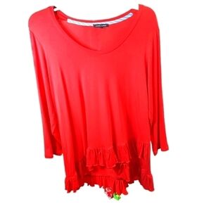 Jeanne Pierre  Red Med Long sleeve top with ruffles